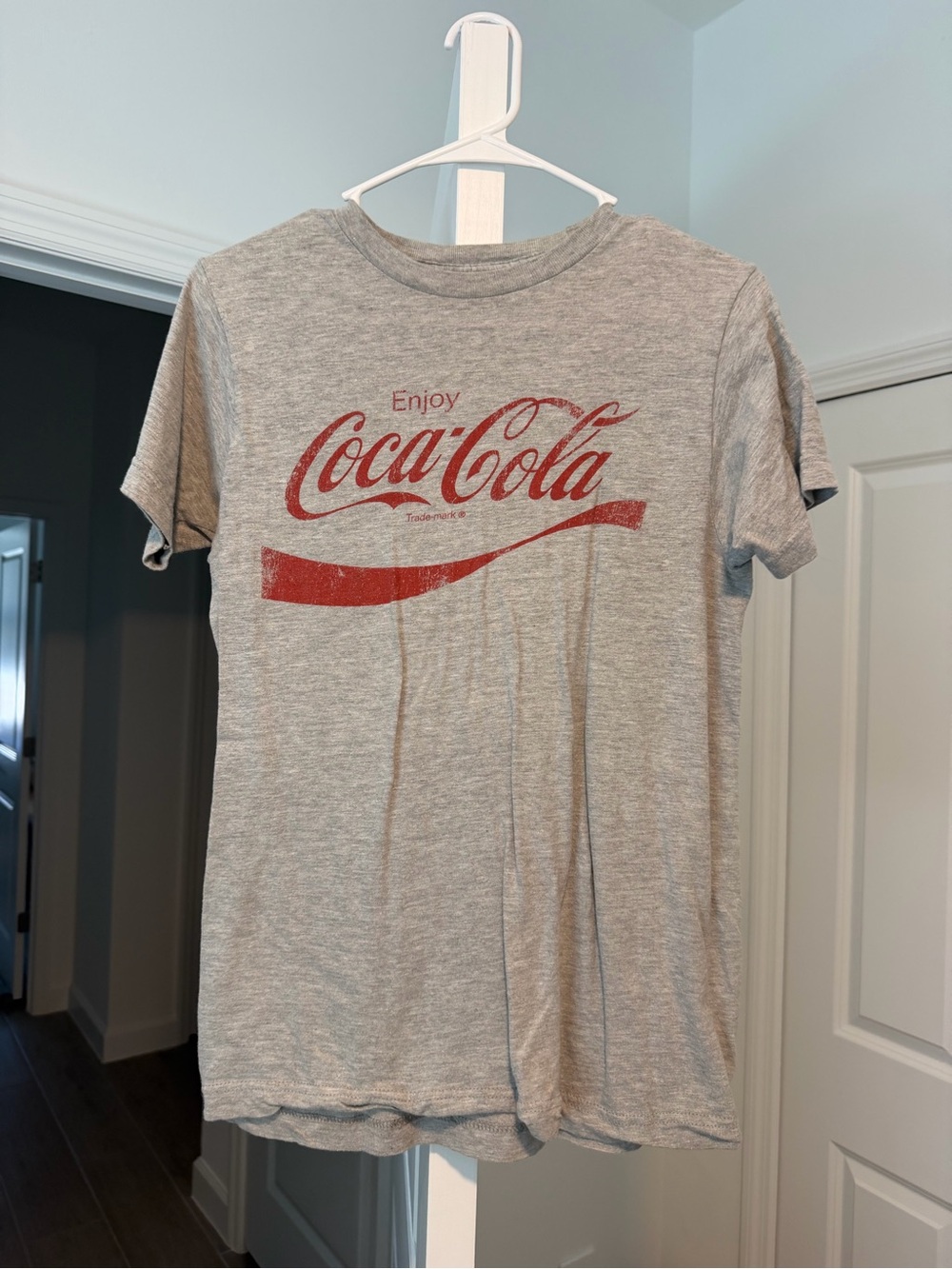 Coca Cola Gray Tee with Distressed Red Logo - Short Sleeve